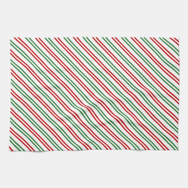 Linge De Cuisine Sucre de canne Noël rayures Rouge Vert (Horizontal)