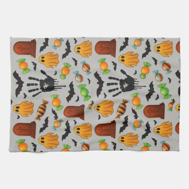 Linge De Cuisine Sucreries effrayantes et ombres (Horizontal)