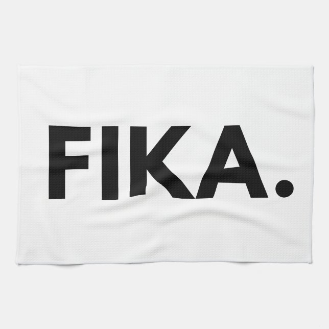 Linge De Cuisine Suédois Fika Bold Noir et blanc Sans Serif (Horizontal)