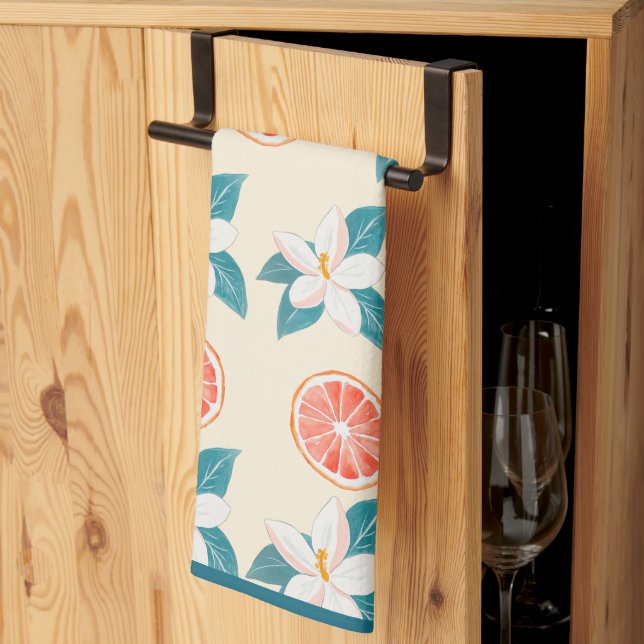 Linge De Cuisine Summer Floral Grapefruit – Coastal Citrus Design (Pliage en tiers)