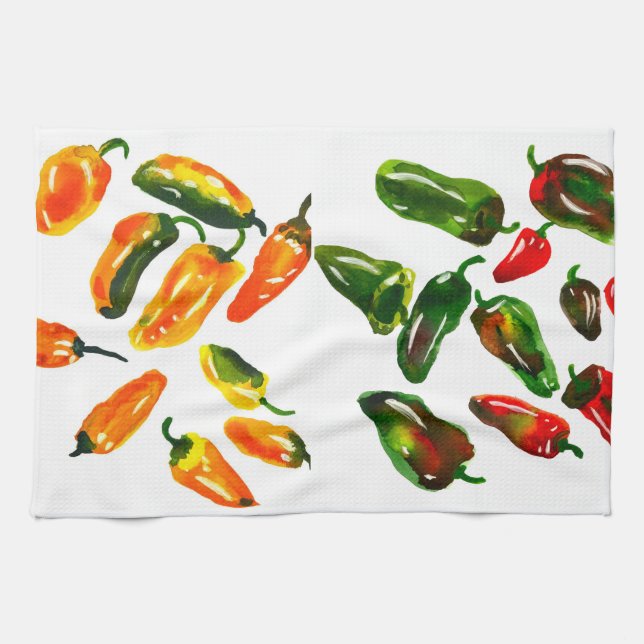 Linge De Cuisine Sun-Drenched Peppers Watercolor Botanical Kitchen  (Horizontal)