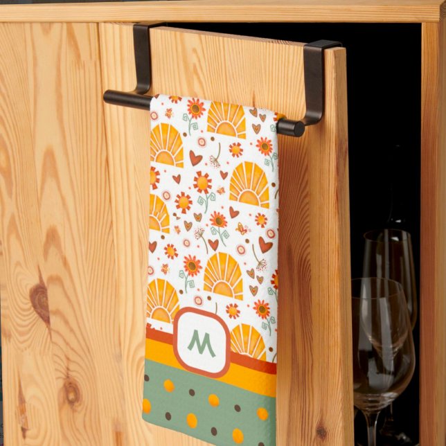 Linge De Cuisine Sun Hearts Fun Chic Motif Monogramme initial (Créateur téléchargé)