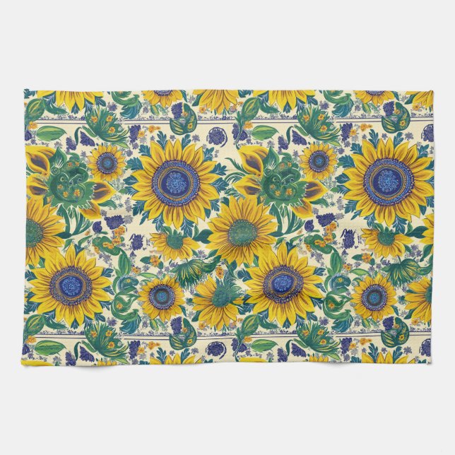 Linge De Cuisine Sunflowers. Ukrainian folk art pattern. (Horizontal)