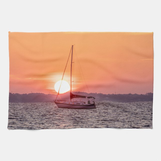 Linge De Cuisine Sunrise du bateau à voile (Horizontal)
