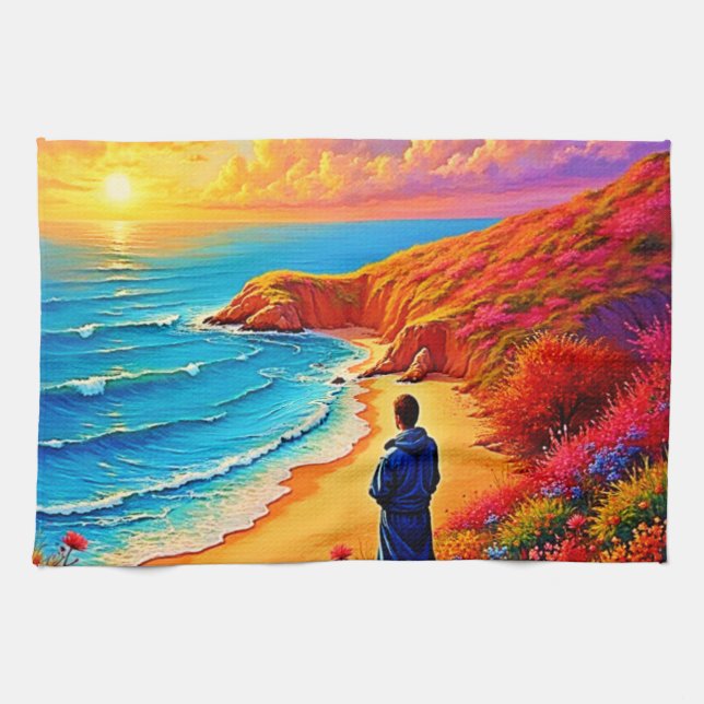 Linge De Cuisine Sunset Beach Solitude Design de sérénité (Horizontal)