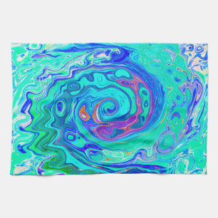 Linge De Cuisine Super Abstrait Ocean Blue et Green Liquid Swirl