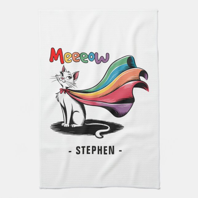 Linge De Cuisine Super Cat Meeeow - Rainbow Cape Pride Cat (Vertical)