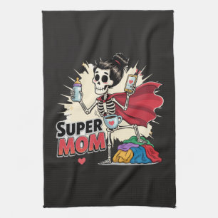 Linge De Cuisine Super Maman Squelette Rétro Drôle Fête des Mères