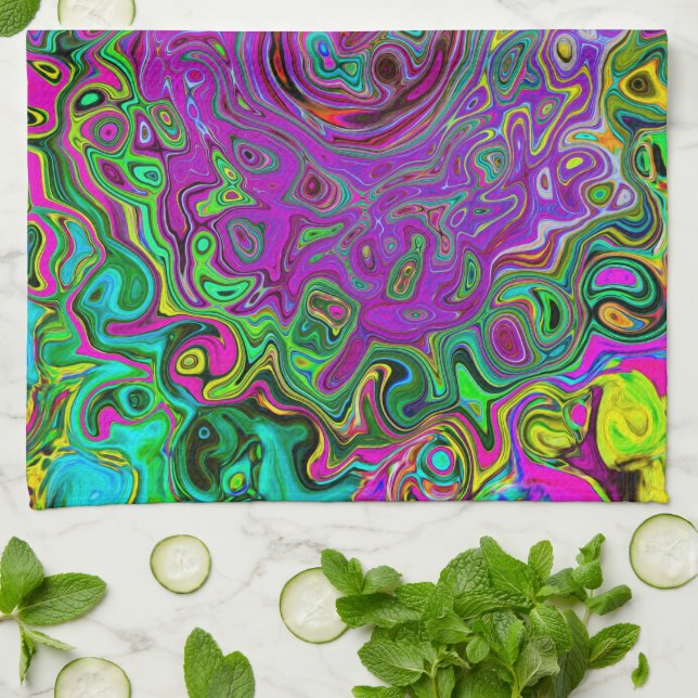 Linge De Cuisine Super Purple Abstrait Retro Liquid Swirl (Plié)