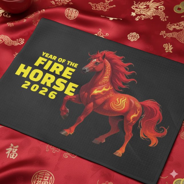 Linge De Cuisine Superbe année chinoise du Cheval de Feu 2026 (Festive Year of the Fire Horse 2026D Kitchen Towel Cover Photo)