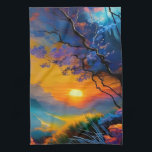 Linge De Cuisine Superbe lever de soleil sur l'étang<br><div class="desc">arbre à fleurs coloré bleu et violet Beau lever de soleil à l'horizon sur l'étang herbes colorées AI ART créé par minx267</div>
