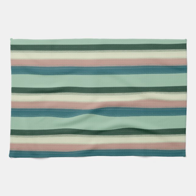 Linge De Cuisine Superbe Vert Sauge Chic Rayé (Horizontal)
