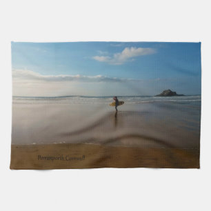 Linge De Cuisine Surfer à Perranporth Beach Cornwall Angleterre
