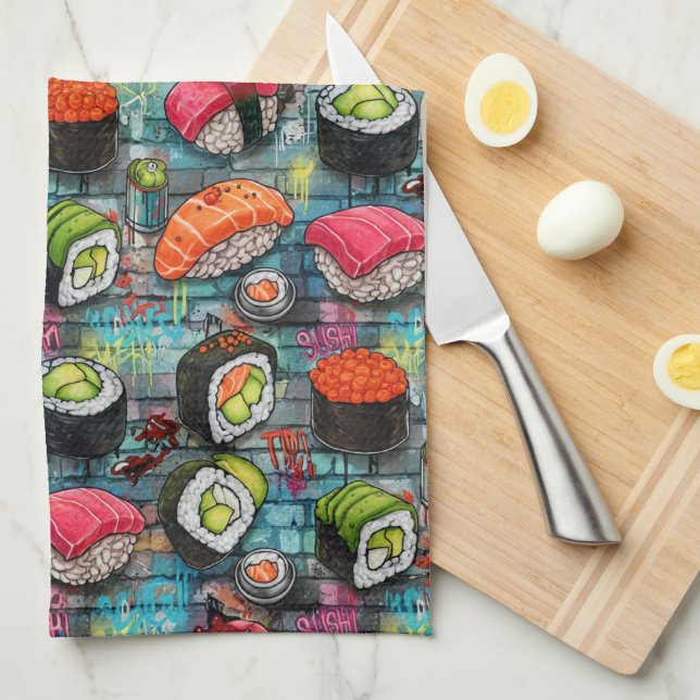 Linge De Cuisine Sushi Graffiti (Quart Plié)