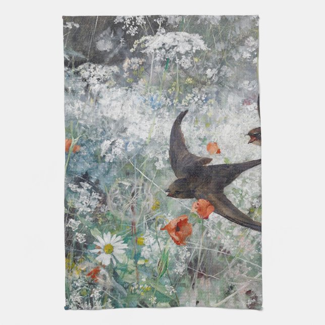 Linge De Cuisine Swallow and Flower Field, Bruno Liljefors (Vertical)