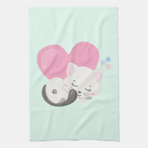 Linge De Cuisine Sweet Kitty Chat Dormir avec un grand coeur en arr