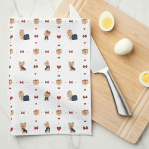 Linge De Cuisine Sweet Yorkies Bows Coeur Blanc