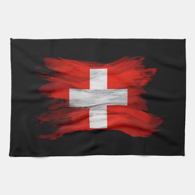 Linge De Cuisine Switzerland flag brush stroke, national flag (Horizontal)