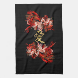 Linge De Cuisine Symbole d'amour chinois sur fractale rouge
