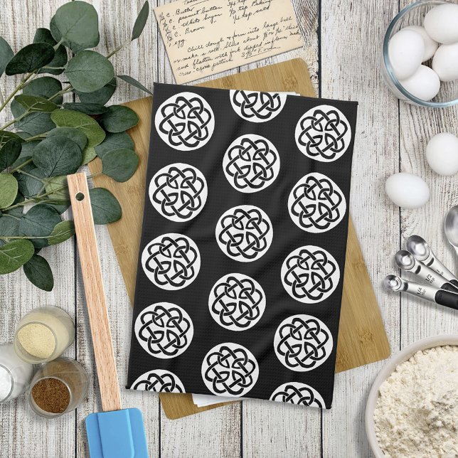 Linge De Cuisine Symbole de cercle en entrelacs celtique noir et bl (Créateur téléchargé)