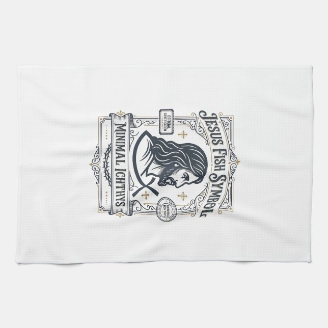 Linge De Cuisine Symbole de poisson Jésus Ichthys minimal Poisson d (Horizontal)