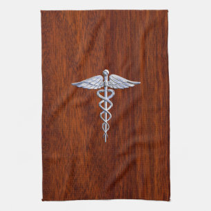 Linge De Cuisine Symbole Médicale de Caduceus en argent Imprimer