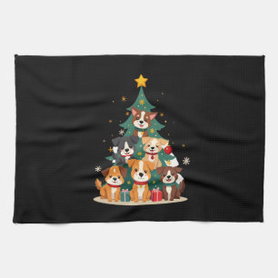 Linge De Cuisine T-Shirt Chien Arbre de Noël Mignon Drôle Chiens Ch