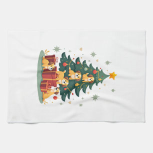 Linge De Cuisine T-Shirt Chien Arbre de Noël Mignon Drôle Chiens Ch