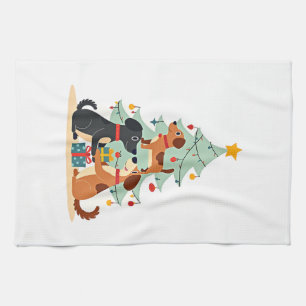 Linge De Cuisine T-Shirt Chien Arbre de Noël T-Shirt Drôle Mignon C