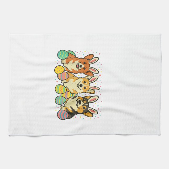 Linge De Cuisine T-Shirt de Pâques Corgi_1 (Horizontal)