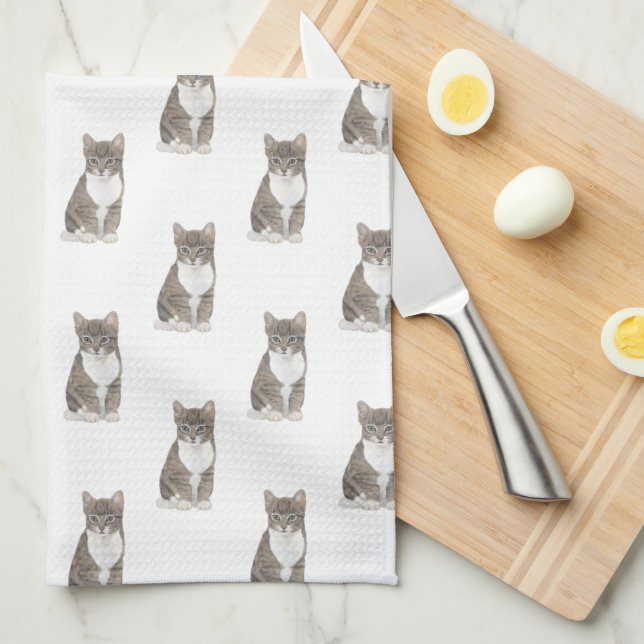 Linge De Cuisine Tabby Cat (Gris) (Quart Plié)