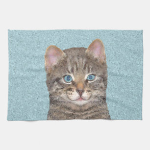 Linge De Cuisine Tabby Gris Peinture Chat - Cute Original Art Chat