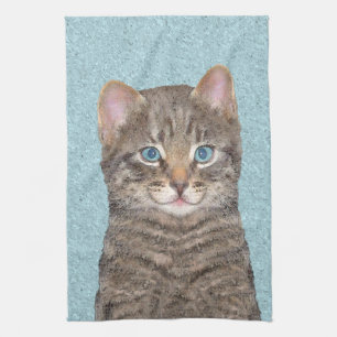 Linge De Cuisine Tabby Gris Peinture Chat - Cute Original Art Chat