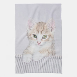 Linge De Cuisine Tabby Orange Kitten Peinture - Art Chat original