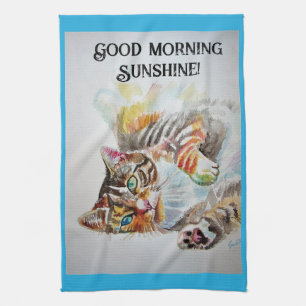 Linge De Cuisine Tabby tabbies Cute Chat chats aquarelle Tea Towque