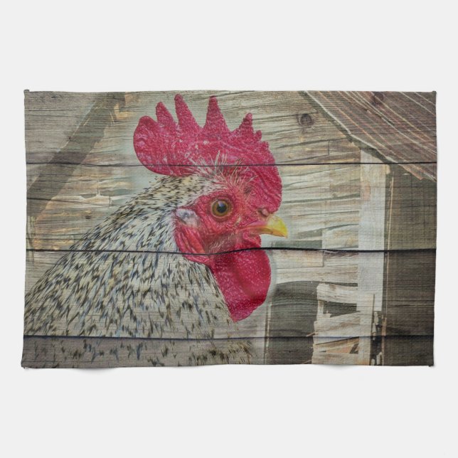 Linge De Cuisine Tableau de la grange de poulet rustique Rooster (Horizontal)