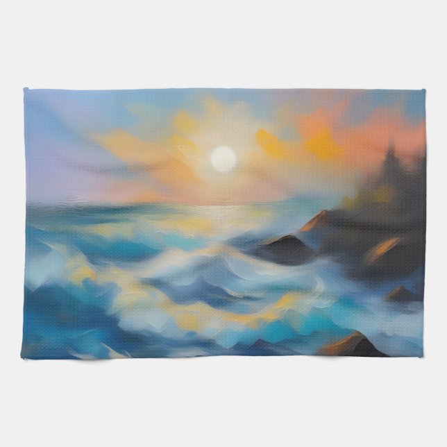 Linge De Cuisine Tableau des vagues bleu clair sous le soleil (Horizontal)