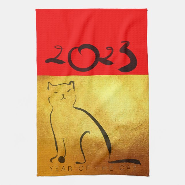 Linge De Cuisine Tableau original Chat Nouvel An vietnamien 2023 KT (Vertical)