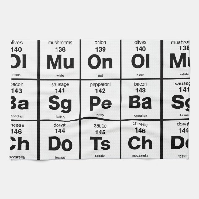 Linge De Cuisine Tableau périodique des ingrédients de pizza (Horizontal)