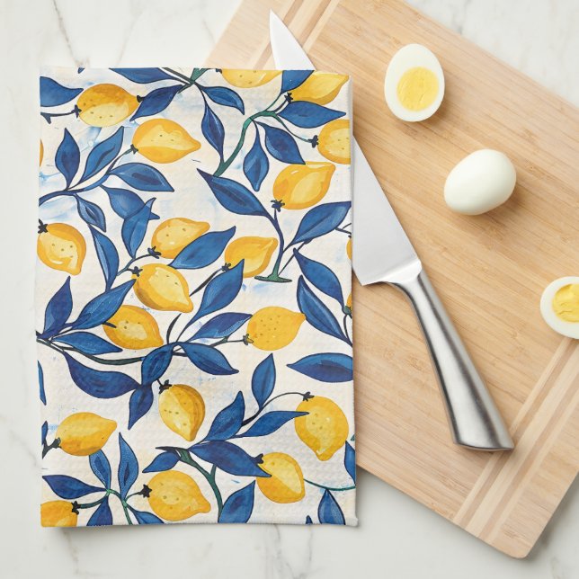 Linge De Cuisine Tablier de cuisine aux citrons bleu et jaune (Quart Plié)