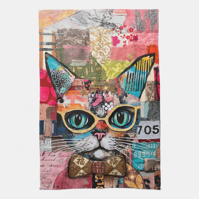 Linge De Cuisine Tablier de cuisine en papier collage de chat mixte (Vertical)