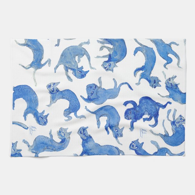 Linge De Cuisine Tablier de cuisine Ming Blue Floating Cats - Miao- (Horizontal)