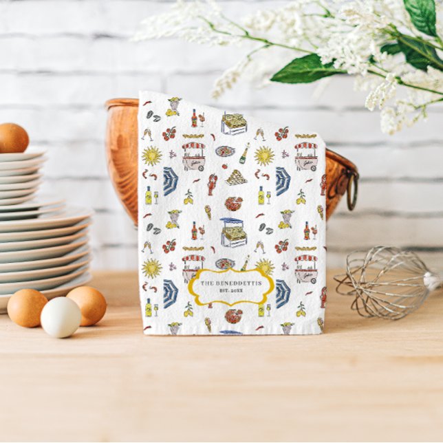 Linge De Cuisine Tablier de cuisine monogrammé doodle d'été italien (Créateur téléchargé)