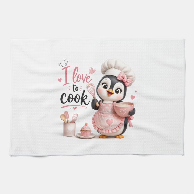 Linge De Cuisine Tablier de cuisine pingouin 'J'adore cuisiner' (Horizontal)