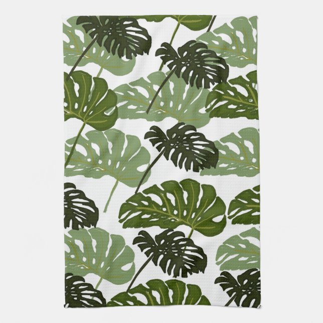 Linge De Cuisine Tablier de cuisine vert avec feuilles de Monstera (Vertical)