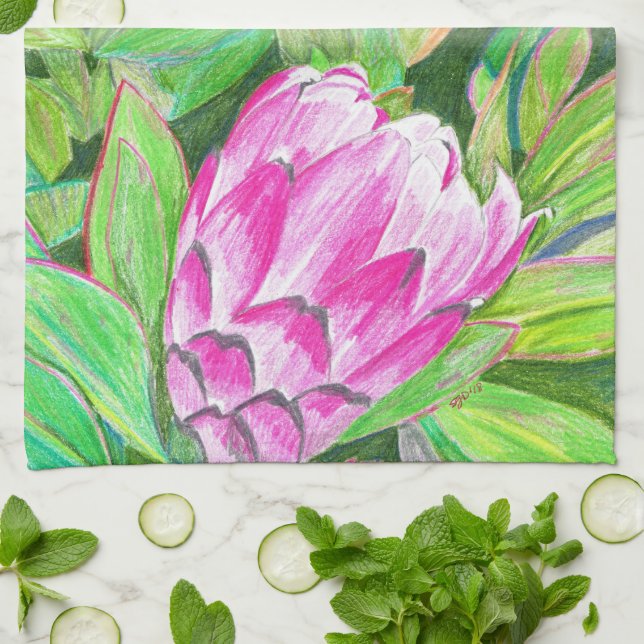 Linge De Cuisine Tablier de cuisine vibrant rose Protea d'Afrique d (Plié)