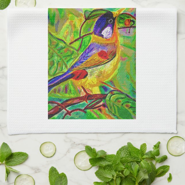 Linge De Cuisine Tablier de Leslie à motif oiseaux (Plié)