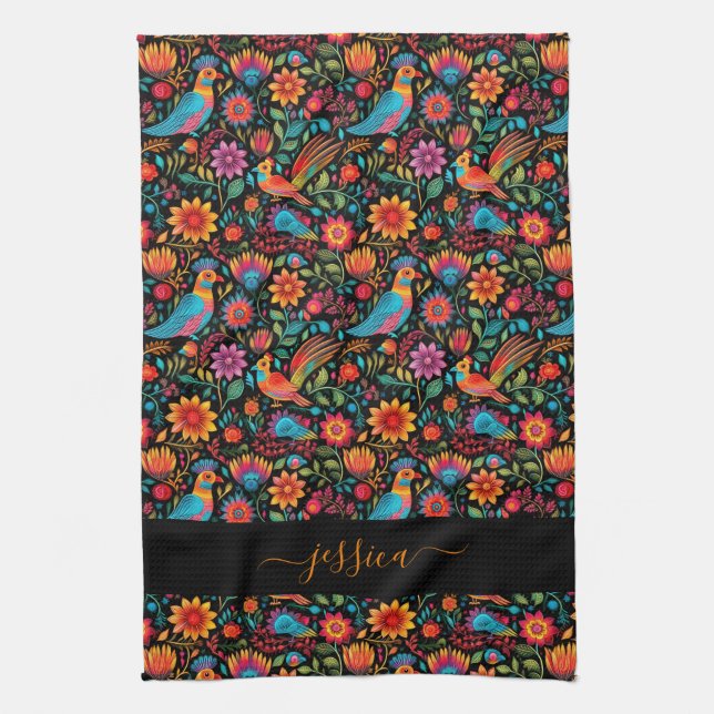 Linge De Cuisine tablier de nom floral noir mexicain (Vertical)