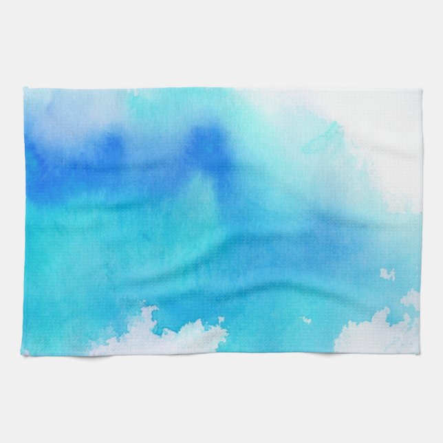 Linge De Cuisine Tache bleue, peint à la main abstrait d'aquarelle (Horizontal)