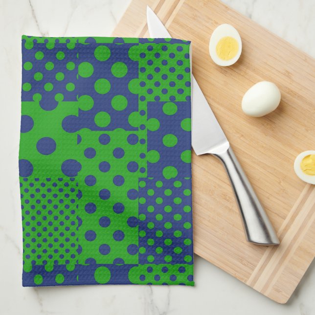 Linge De Cuisine Taches à pois verts bleus Patchwork  (Quart Plié)